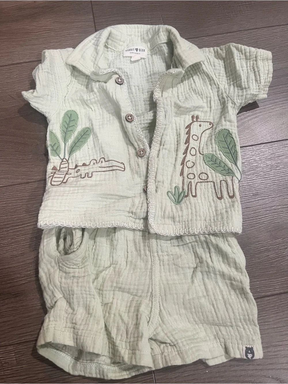 Rabbit & Bear Light Green Baby Safari Set with Giraffe & Crocodile Embroidery